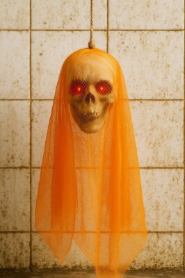 Beysüs Halloween Kuru Kafa Turuncu Duvaklı Işıklı - 3