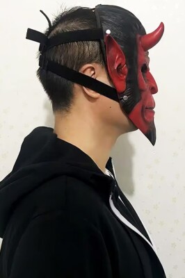 Beysüs Halloween Maske Hellboy Kırmızı Boynuzlu - 4
