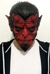 Beysüs Halloween Maske Hellboy Kırmızı Boynuzlu - 5