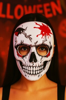 Beysüs Halloween Maske İskelet Kendinden Işıklı Siyah Beyaz - 3