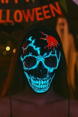Beysüs Halloween Maske İskelet Kendinden Işıklı Siyah Beyaz - 7