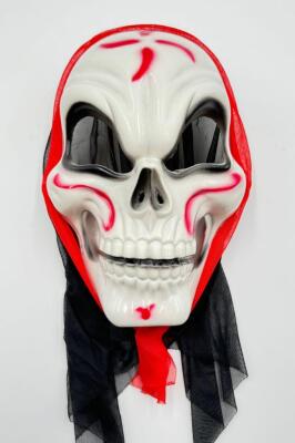 Beysüs Halloween Maske İskelet Tüllü Kırmızı Beyaz - 1
