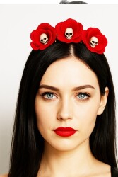 Beysüs Halloween Tac Kırmızı Gül Üçlü Büyük İskelet - Beysüs