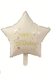 Beysüs Happy Birthday Krem Yıldız Folyo Balon 18 inç - Beysüs