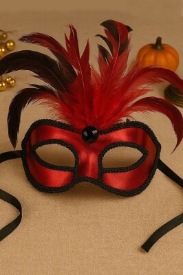 Beysüs Kırmızı Tüylü Parti Balo Maske - 2