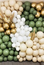 Beysüs Krem Okaliptüs Beyaz Gold Krom 60 Adet Balon Zincir ve Pompa Seti - Beysüs