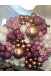 Beysüs Krom Bronz Yaban Çileği Toz Pembe Ve Beyaz Balon 60 Adet Zincir ve Pompa - Beysüs