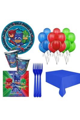 Beysüs Pija Maskeliler Pj Konsepti Tabak Bardak Çatal Paketi Parti Seti 8 Kişilik - 1