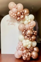 Beysüs Pink Blush Krom Pembe ve Krem 60 Adet Balon Seti Zincir ve Pompa - Beysüs