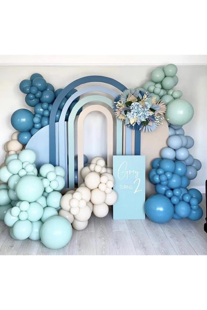 Beysüs Retro Derin Okyanus Yeşili Fırtına Mavisi Balon Zinciri 100 Adet Balon Pompa Zincir Doğum Günü Seti - Beysüs
