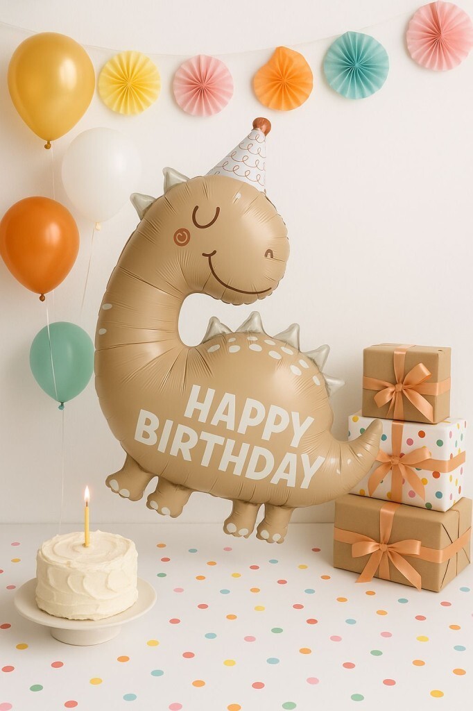 Beysüs Retro Sevimli Dinazor Happy Birthday Yazılı Folyo Balon - Beysüs