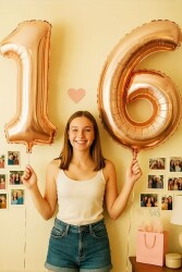 BeySüS Rosegold 16 Rakam Folyo Balon 80 cm - 5