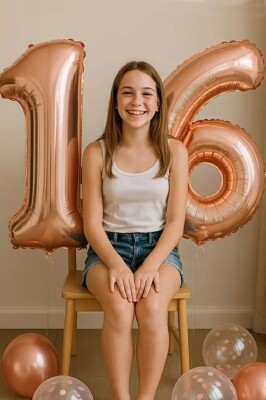 BeySüS Rosegold 16 Rakam Folyo Balon 80 cm - 3