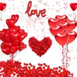Beysüs Sevgililer Günü Süsleme Paketi Kırmızı 500 Gül Yaprakları, Kalp Balon Seti, Love Balon - Beysus