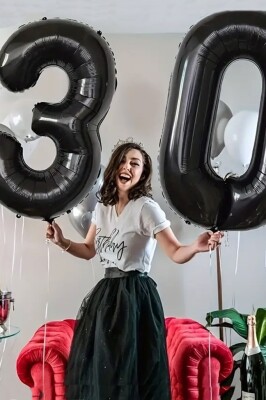 Beysüs Siyah 30 Rakam Folyo Balon 80 cm - 3