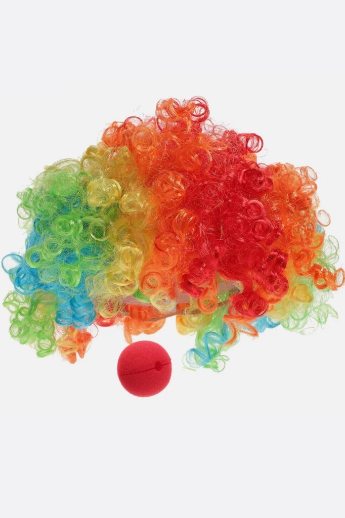 Beysüs Unisex Renkli Palyaço Peruk Saç Bonus Ve Burun Seti - 3