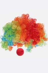 Beysüs Unisex Renkli Palyaço Peruk Saç Bonus Ve Burun Seti - 3