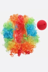 Beysüs Unisex Renkli Palyaço Peruk Saç Bonus Ve Burun Seti - 4