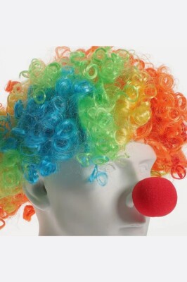 Beysüs Unisex Renkli Palyaço Peruk Saç Bonus Ve Burun Seti - 5