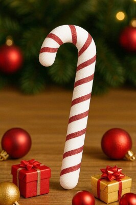 Beysüs Yılbaşı Ağaç Süsü Baston Şeker Çubuğu 30 cm Kırmızı Beyaz - 1