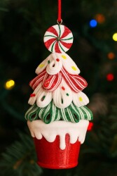 Beysüs Yılbaşı Ağaç Süsü Şeker Desenli Kırmızı Beyaz Yeşil Ağaç 16 cm - Beysüs