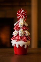 Beysüs Yılbaşı Ağaç Süsü Şeker Desenli Kırmızı Saksılı Ağaç 16 cm - Beysüs