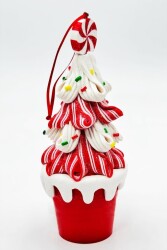 Beysüs Yılbaşı Ağaç Süsü Şeker Desenli Kırmızı Saksılı Ağaç 16 cm - 5