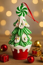 Beysüs Yılbaşı Ağaç Süsü Şeker Desenli Saksılı Yeşil Ağaç 16 cm - Beysüs