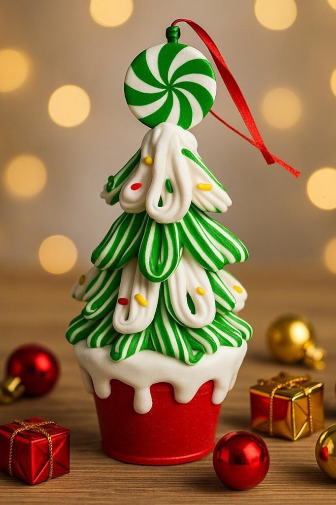 Beysüs Yılbaşı Ağaç Süsü Şeker Desenli Saksılı Yeşil Ağaç 16 cm - 1