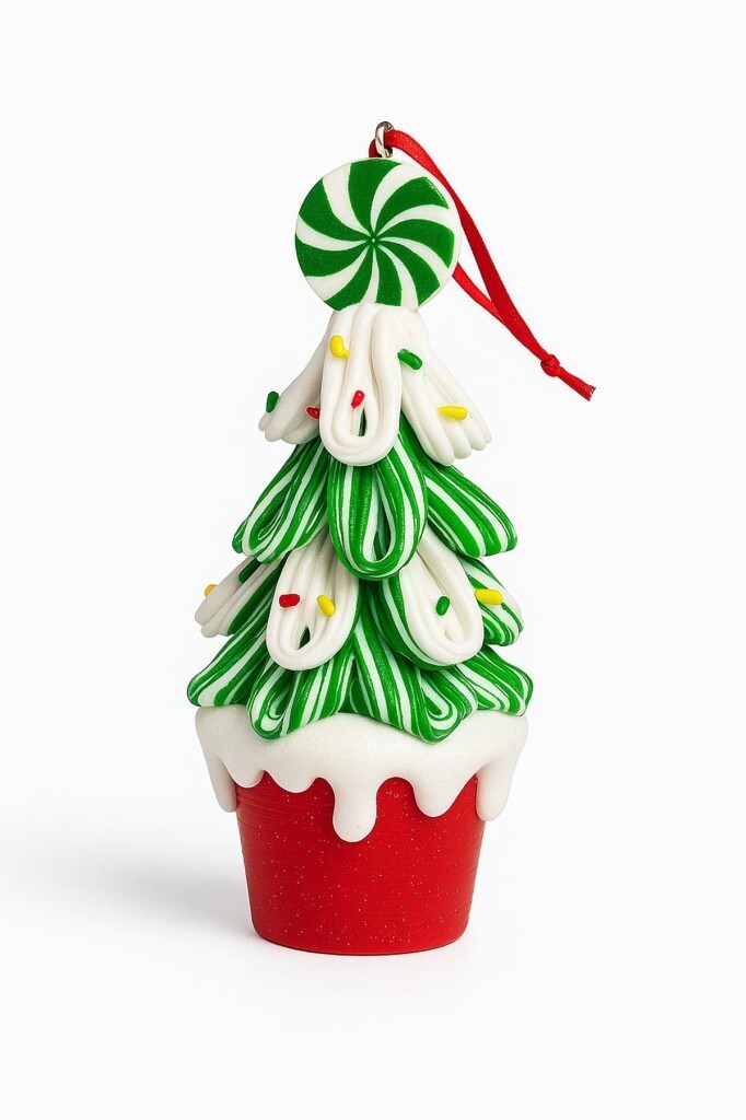 Beysüs Yılbaşı Ağaç Süsü Şeker Desenli Saksılı Yeşil Ağaç 16 cm - 2