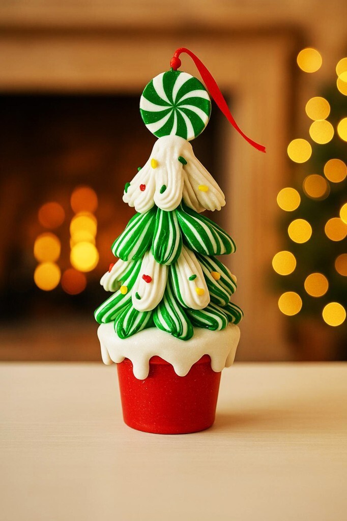 Beysüs Yılbaşı Ağaç Süsü Şeker Desenli Saksılı Yeşil Ağaç 16 cm - 3