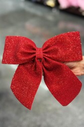 Beysüs Yılbaşı Ağacı 2'Lİ Fiyonk Kırmızı Simli Eva Kapı ve Cam Süsleme - Beysüs