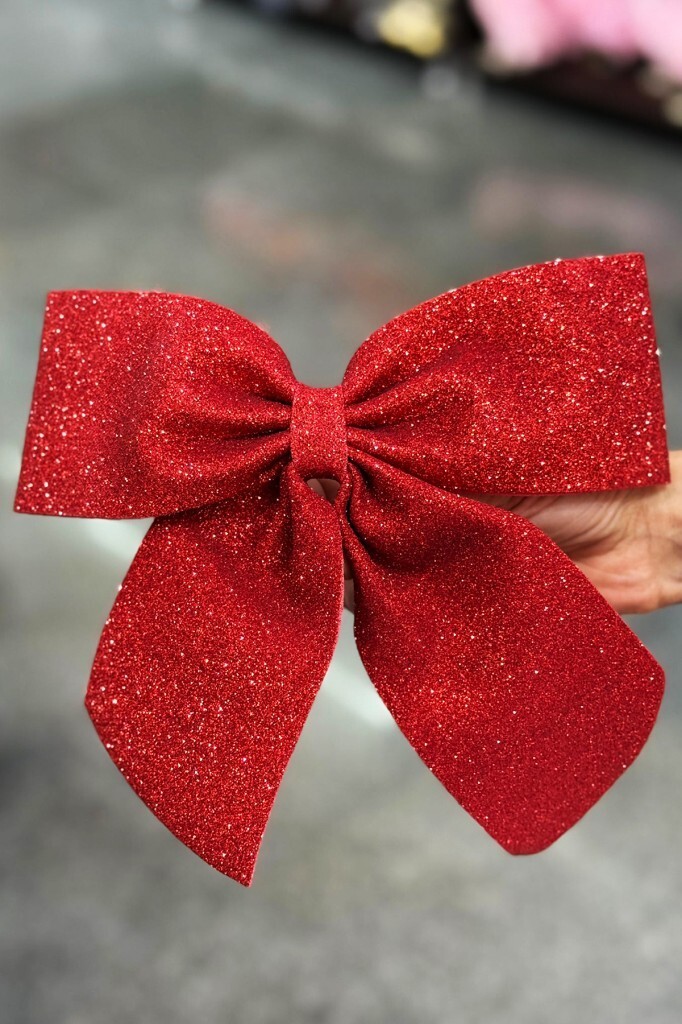 Beysüs Yılbaşı Ağacı 2'Lİ Fiyonk Kırmızı Simli Eva Kapı ve Cam Süsleme - Beysüs