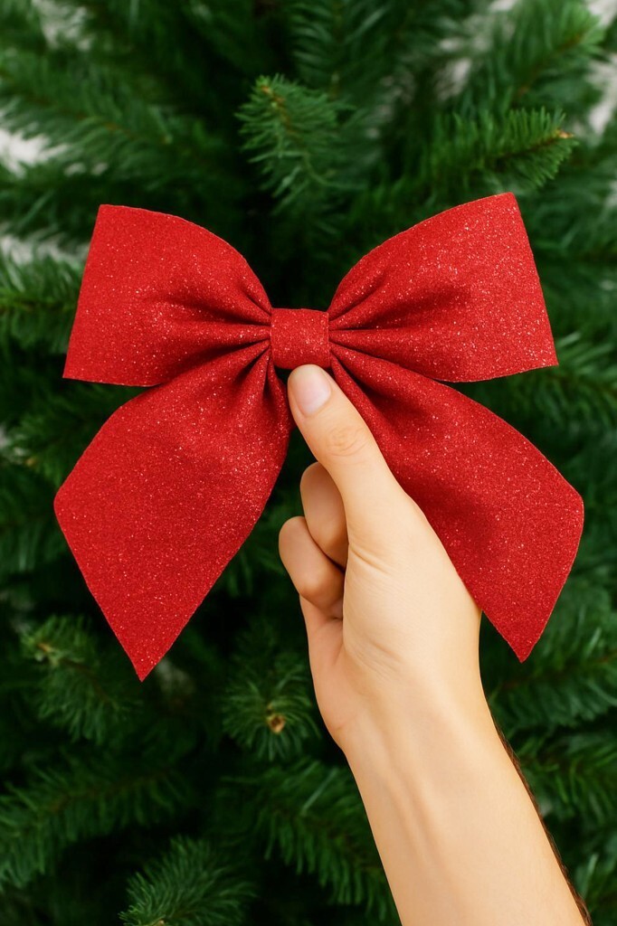 Beysüs Yılbaşı Ağacı Fiyonk Kırmızı Simli Eva Kapı ve Cam Süsleme - 3