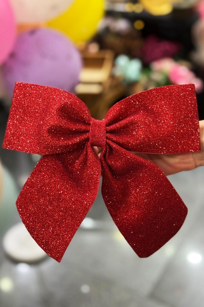 Beysüs Yılbaşı Ağacı Fiyonk Kırmızı Simli Eva Kapı ve Cam Süsleme - 5