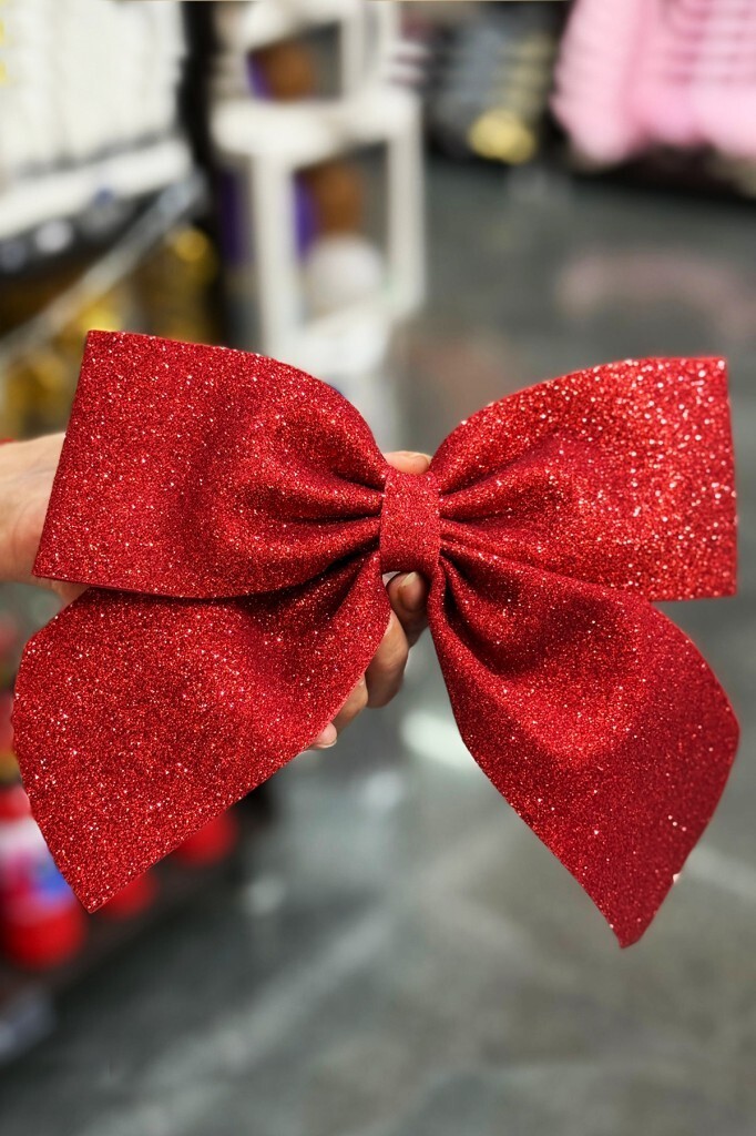 Beysüs Yılbaşı Ağacı Fiyonk Kırmızı Simli Eva Kapı ve Cam Süsleme - 7