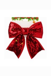 Beysüs Yılbaşı Ağacı Süsü 22 Cm Pul Payetli Kırmızı Fiyonk - Beysüs