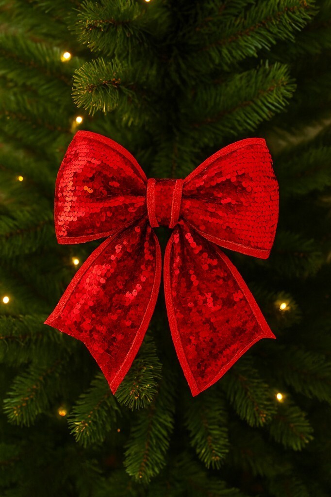 Beysüs Yılbaşı Ağacı Süsü 22 Cm Pul Payetli Kırmızı Fiyonk - 2