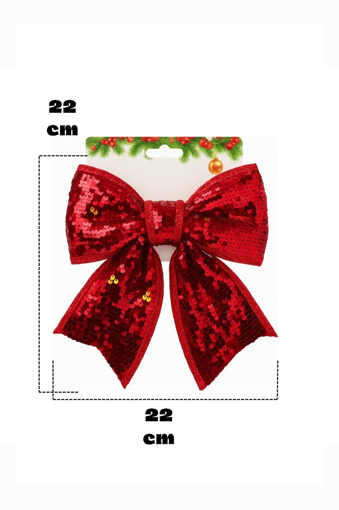 Beysüs Yılbaşı Ağacı Süsü 22 Cm Pul Payetli Kırmızı Fiyonk - 3