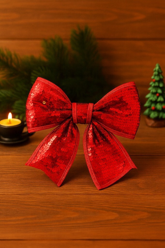 Beysüs Yılbaşı Ağacı Süsü 22 Cm Pul Payetli Kırmızı Fiyonk - 4