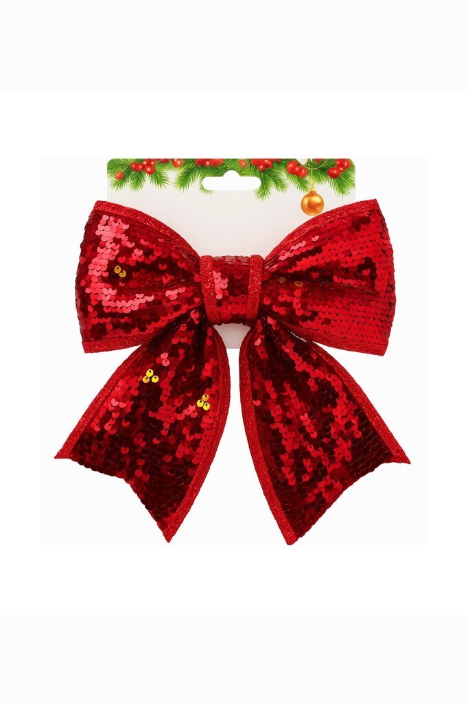 Beysüs Yılbaşı Ağacı Süsü 22 Cm Pul Payetli Kırmızı Fiyonk - Beysüs