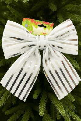 Beysüs Yılbaşı Ağacı Süsü 26 Cm Beyaz Gümüş Çizgili Dekoratif Fiyonk - 3