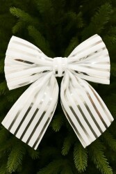 Beysüs Yılbaşı Ağacı Süsü 26 Cm Beyaz Gümüş Çizgili Dekoratif Fiyonk - Beysüs