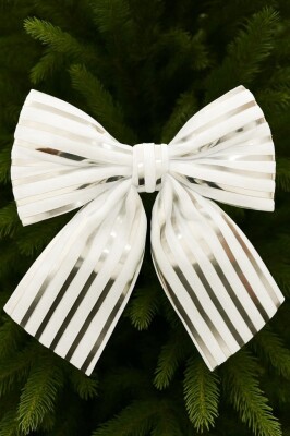 Beysüs Yılbaşı Ağacı Süsü 26 Cm Beyaz Gümüş Çizgili Dekoratif Fiyonk - 1