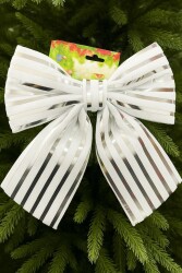 Beysüs Yılbaşı Ağacı Süsü 26 Cm Beyaz Gümüş Çizgili Dekoratif Fiyonk - 3