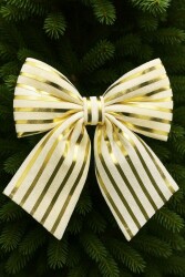 Beysüs Yılbaşı Ağacı Süsü 26 Cm Krem Gold Çizgili Dekoratif Fiyonk - Beysüs