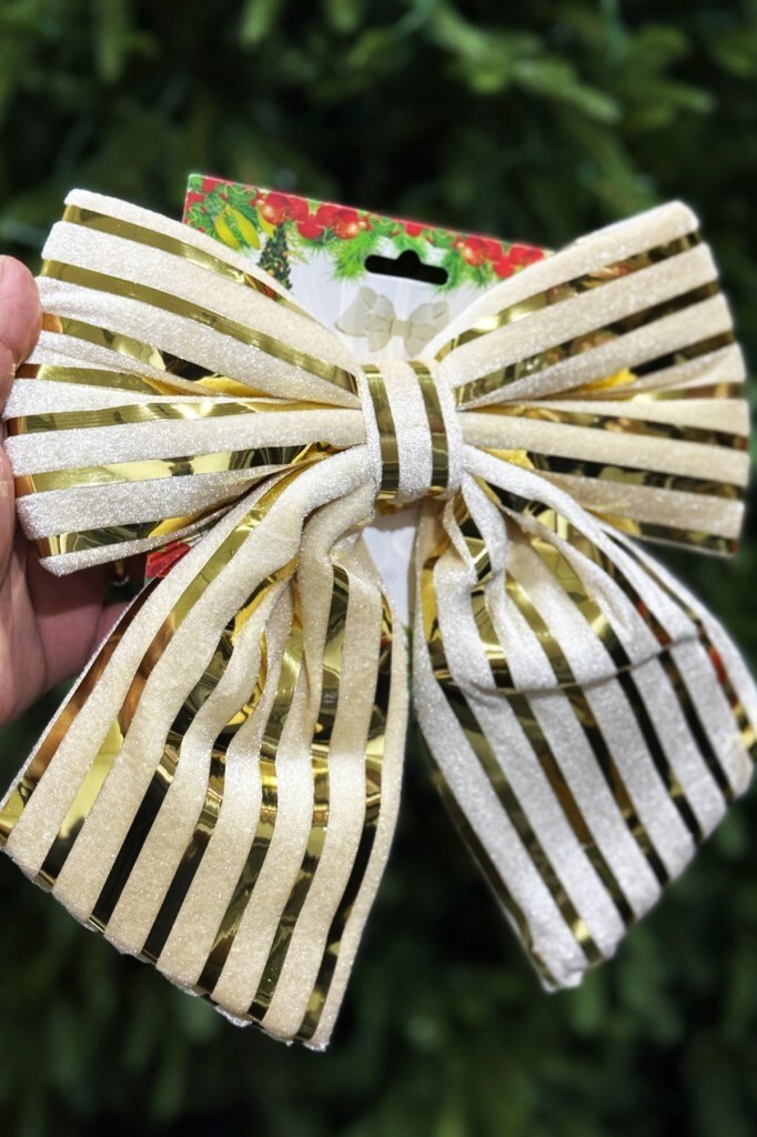 Beysüs Yılbaşı Ağacı Süsü 26 Cm Krem Gold Çizgili Dekoratif Fiyonk - 2