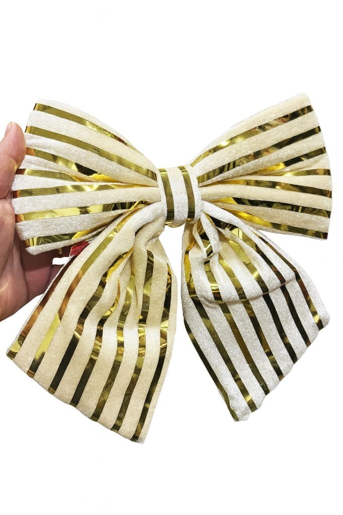 Beysüs Yılbaşı Ağacı Süsü 26 Cm Krem Gold Çizgili Dekoratif Fiyonk - 3