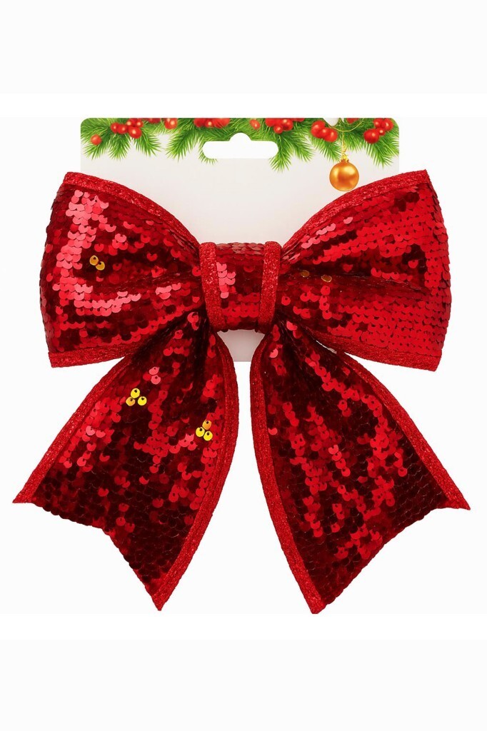 Beysüs Yılbaşı Ağacı Süsü 26 Cm Pul Payetli Kırmızı Fiyonk - Beysüs