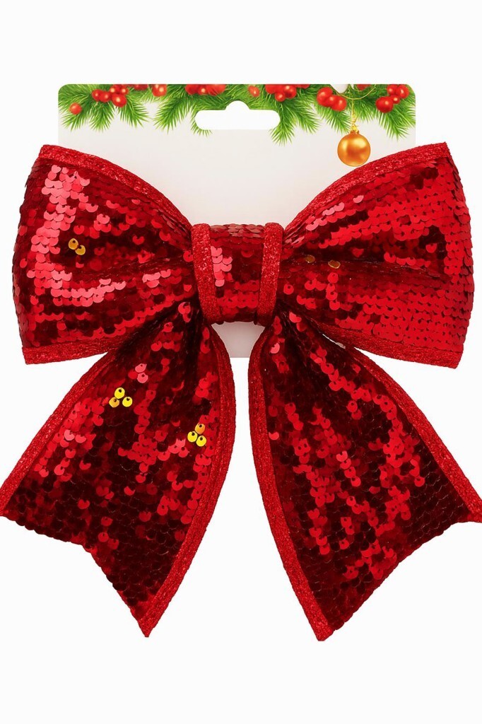 Beysüs Yılbaşı Ağacı Süsü 30 Cm Pul Payetli Kırmızı Fiyonk - 1